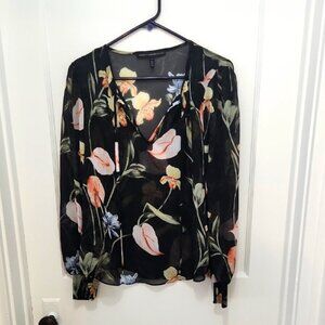 White House Black Market Floral Chiffon Sheer Blouse Size Small